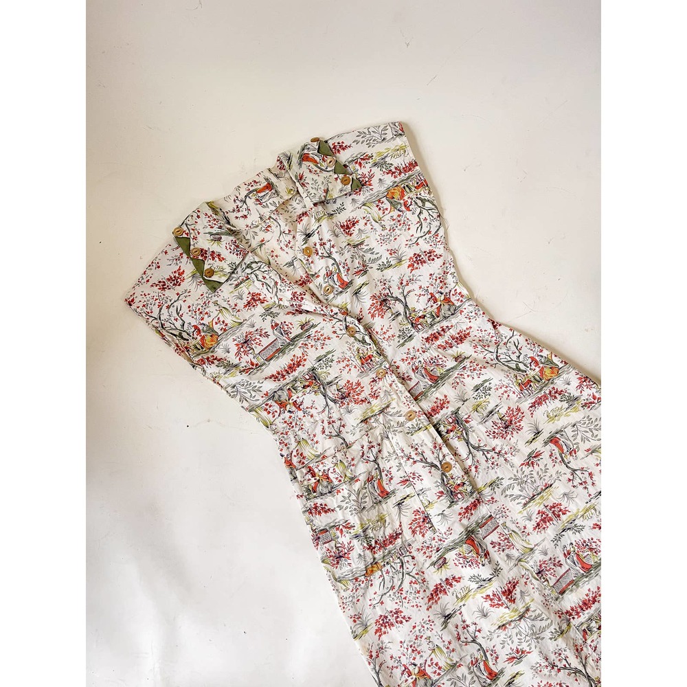 40s Vintage Ladies Strolling Homemade Novelty Print Dress Size 28w - Picture 2 of 11
